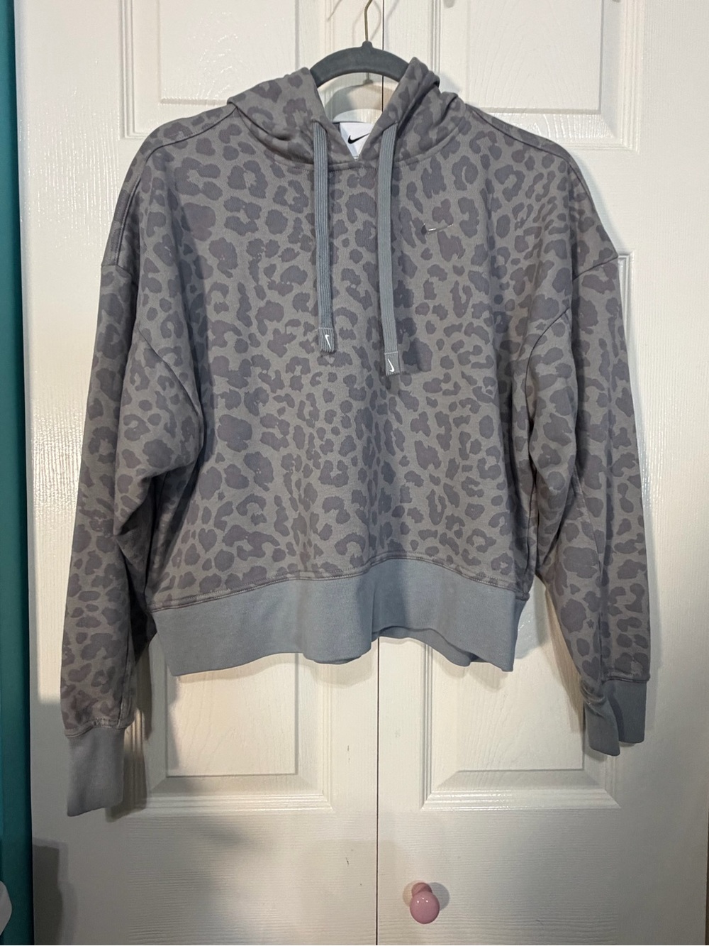 Nike Gray Leopard-Print Cropped Hoodie